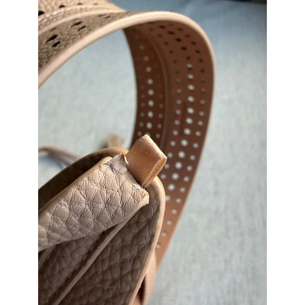 BCBGMAXAZRIA Tan Perforated Leather Obi Wrap Belt with Tassels XS S